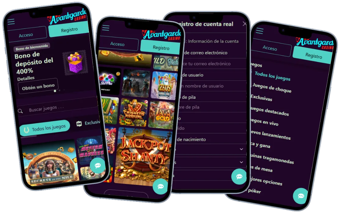 Avantgarde Casino Plataforma Móvil y Registro Avantgarde Casino versión móvil con juegos, bono de bienvenida, registro y navegación por categorías